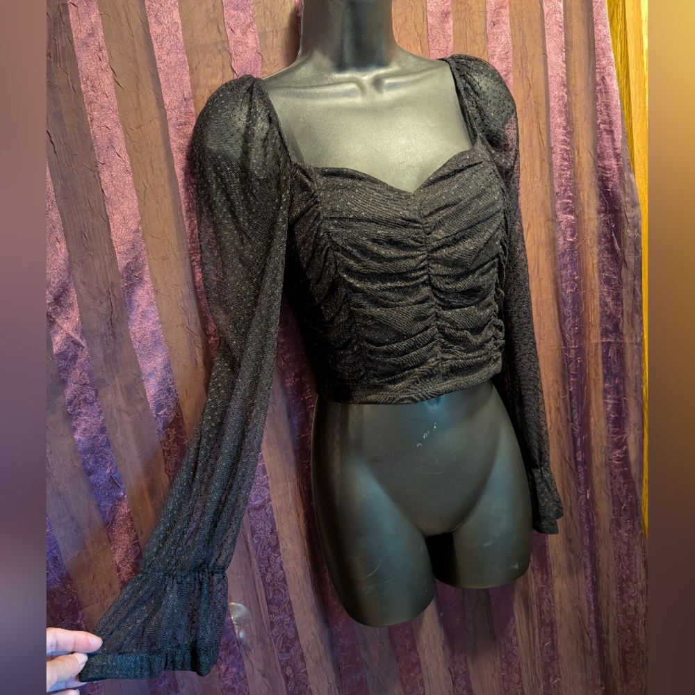 Polka Dot Ruched Club Sheer Top Zipper Elegant Coquette Goth Anime Japan M